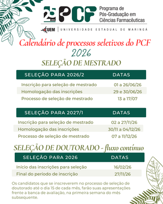 Calendário de seleção de mestrado e doutorado
