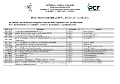 Disciplinas ofertadas no SEGUNDO semestre