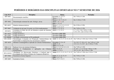 HORÁRIOS das disciplinas do PRIMEIRO semestre